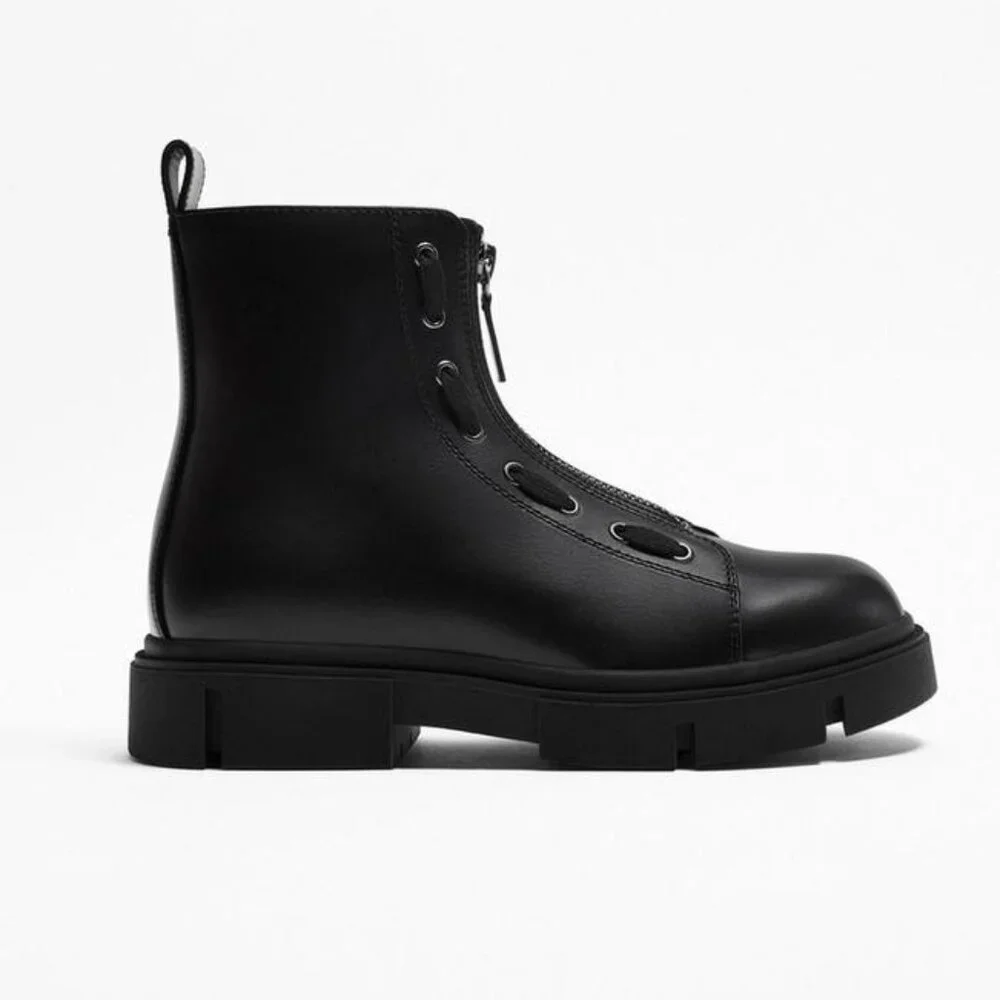 Zara Front Zip Chunky Ankle Boots